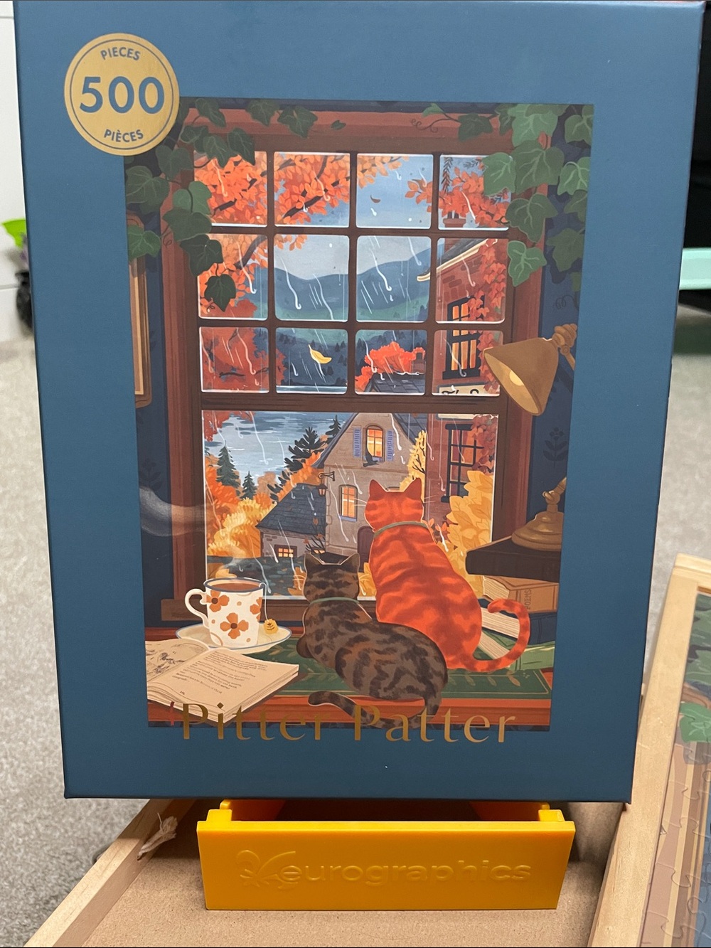 Pitter Patter 500-Piece Puzzle - Blue with Autumn Cats